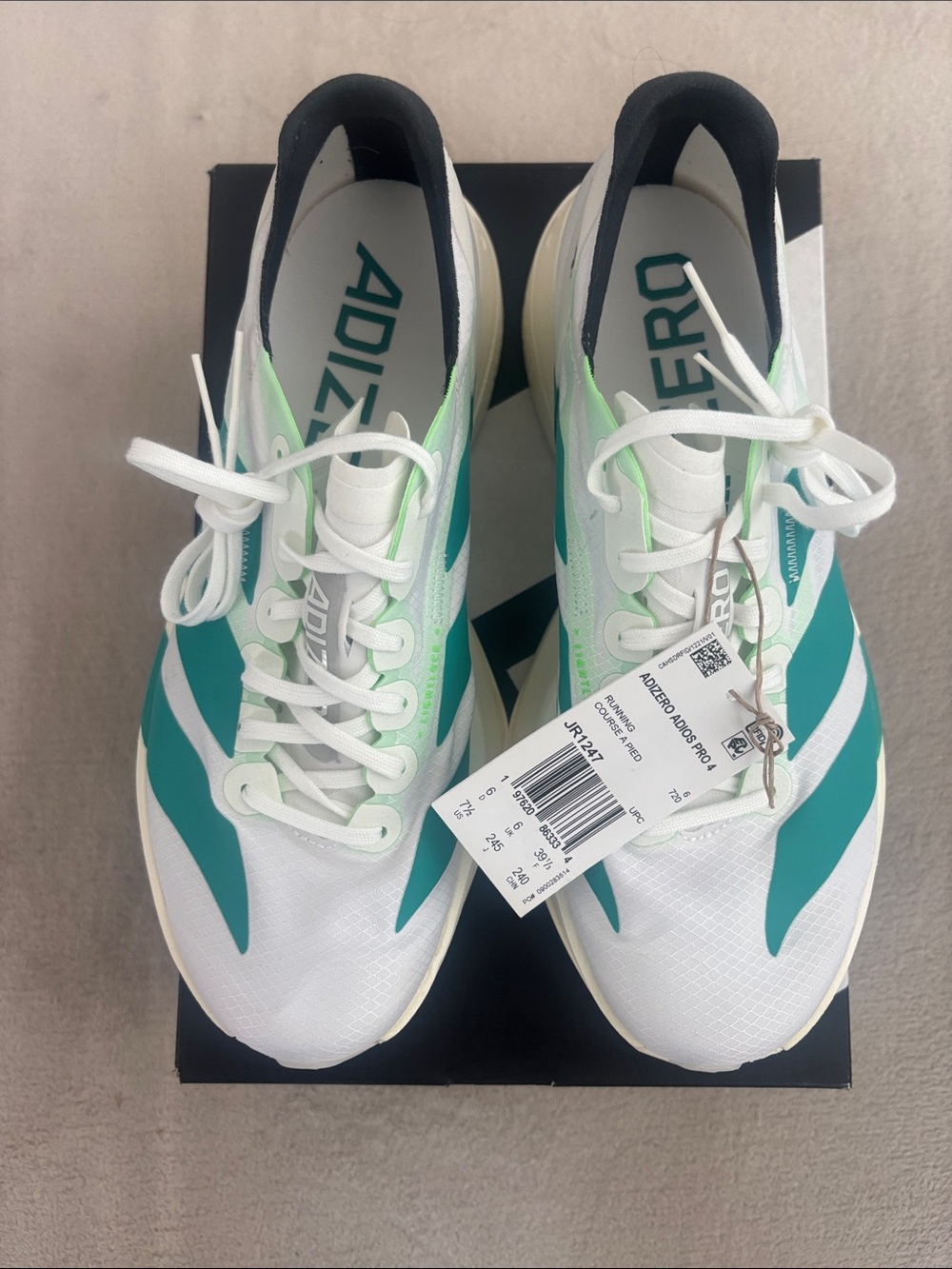 adidas Women’s Adizero Adios Pro 4 - Size 7.5, Cloud White / Pure Teal / Carbon